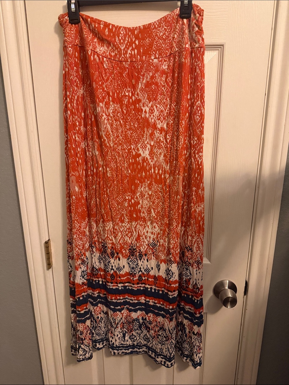 Artisan Ny Orange and Navy Boho Maxi Skirt
